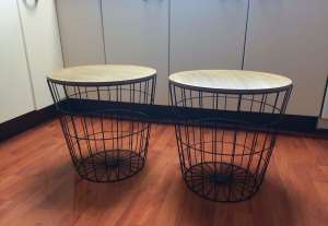 PAIR X WIRE CAGE SIDE TABLES BEDSIDE LOUNGE ROOM