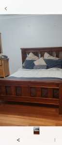 Solid wood Queen bed frame and mattress