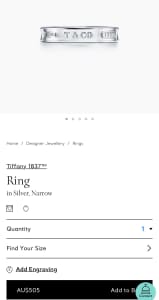 Genuine Tiffany 1837 Ring in Silver