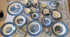 Currier & Ives Vintage Cobalt Blue & White Dishes