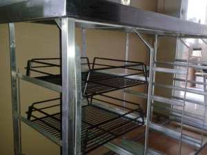 Commercial kitchen bench w racks baskets trays glasswasher compatible