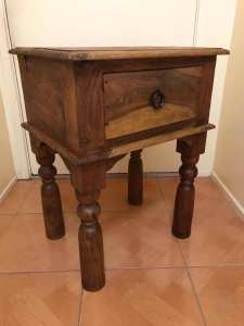 1 excellent condition rustic solid mango wood bedside table and drawer