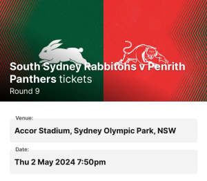 Rd 9 - South Sydney Radditohs vs Penrith Panthers (x6)