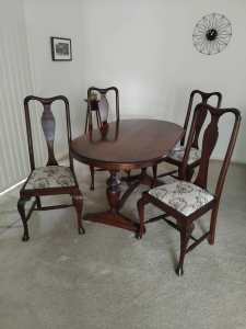 Antique Blackwood dining suite with 4 chairs