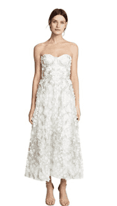 Marchesa Notte White Silver 3D Floral Embellished Tulle Tea Gown