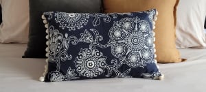 Decorative cushion - Throw cushion in black with white embroidery 