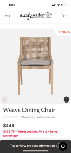 Outdoor dining chair weave from early settler (10 available )