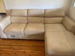 Leather 3 seater lounge with chaise