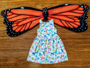 Monarch Butterfly wings costume and matching cute H&M butterfly dress