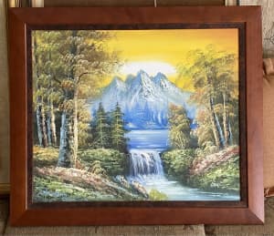 Vintage Oil Painting / Landscape Painting. Waterfall Painting 