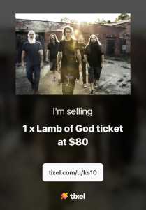 1x Ticket - Lamb of God - Brisbane 25/03/24 Eatons Hill Hotel - Metal