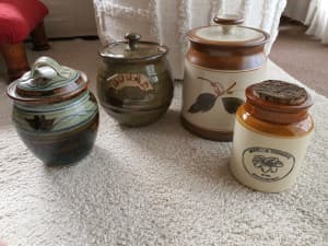 4 Vintage pottery canisters
