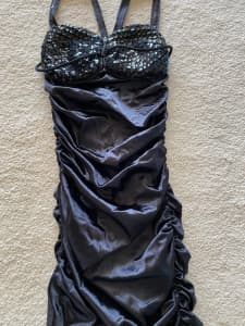 Black Vintage sexy stretch sequined Bust Transformable Dress, Sz S