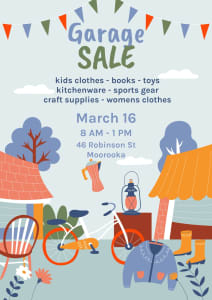 Garage Sale 16 March (toys, clothes, books, kitchenware and lots more)