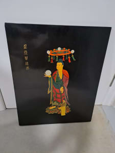 Tibetan Kwan Yin on Lotus Mother of Pearl inlay plaque 