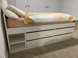 IKEA Slakt single bed with 4 storage drawers