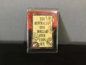 The Australian One Dollar 5 Coin Set, Uncirculated.