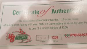 VX COMMODORE 2002 CASTROL RACING/PERKINS 1:18 SCALE 1200 MADE