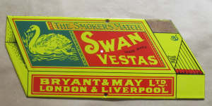 Vintage dodo designs England enamel sign, Swan Vestas 37cm x 15cm