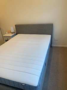 Grey Double bed with mattress