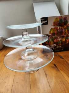 Italy Brand New Set of 3 Glass Footed Cake Plate