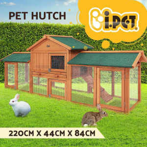 i.Pet Rabbit Hutch Chicken Coop Hutches Large Run Wooden Cage House