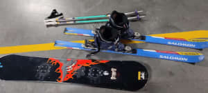 Ski set, boots size 20.5cm and snowboard.