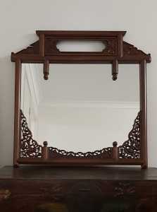 VIETNAMESE WALL ART, Vintage Hand-Carved Framed Wall Mirror. 