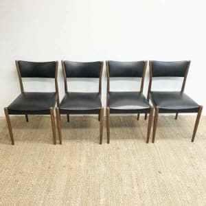 Mid Century Set 4 Parker Dining Chairs Upholstered in Italian Leather