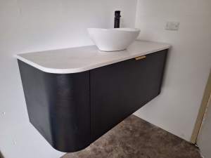 1200 Floating Black Oak Vanity with Stone White Marble Top 