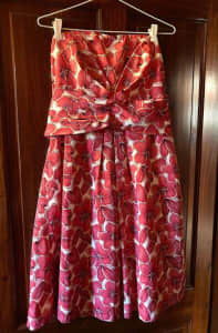 Stunning Vintage Style Red Floral Strapless Dress Made in Australia