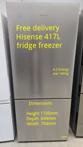 Free delivery Hisense 417L fridge freezer 4.5Stars Energy ,Works fine