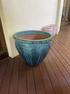 Very Large Thick Green Glazed Outdoor Pot
