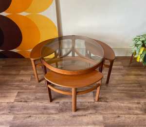 Mid Century Vintage Coffee Table with Trinity Nesting Tables by Nathan