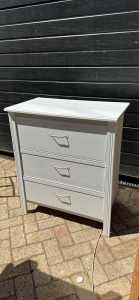 White timber tallboy with 3 drawers