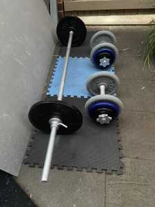 60kg gym set adjustable barbell dumbbells weights rubber mats MASCOT 