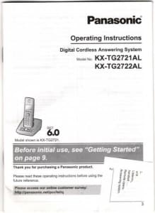 D0110 Panasonic Digital Cordless Operating Instructions KX-TG2721AL