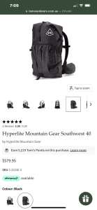 Hyperlight Mens Large Ultralight 40 litre Backpack