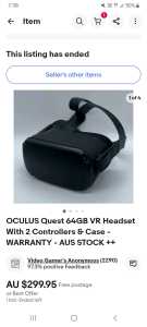 Oculus quest VR stand alone headset with 2 hand controls and a carry b