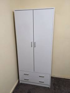 White wardrobe with double drawer coat hanger