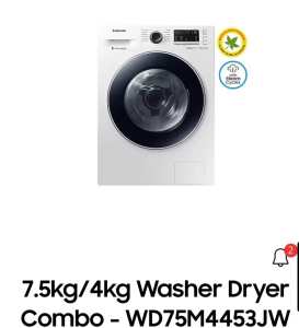 Samsung 7.5KG/4KG Washer dryer combo, White, NEW Logic board