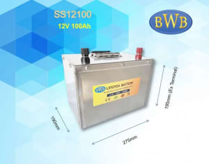 12V 100AH Lithium Battery LiFePO4 Deep Cycle Stainless Steel SS12100