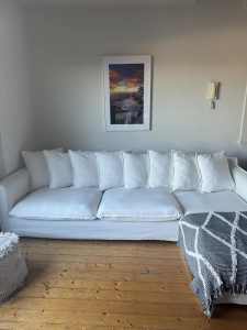 White Linen Sofa - 3 Seater