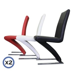 2x Z Shape Black Leatherette Dining Chairs with Stainless Base...