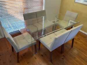 Glass dining table and 6 chairs