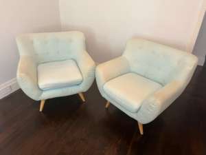 Tub Chairs x2 Matt Blatt Pale Blue Armchairs Pair ($60 for two)