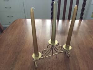 Golden Trident Candle Holder with Three Candles