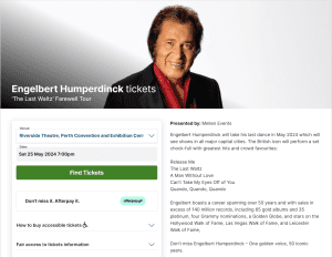 Engelbert Humperdinck Ticket For Sale