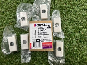 Six New Clipsal C2030 white architrave flush switch covers