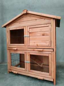 Double Story Rabbit Chook Guinea Pig Ferret Hutch House Coop Cage *09T